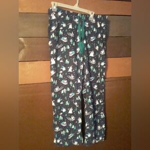 Lands End 1X 16-18 Women's Blue With Gnome Print Warm Comfy Nightpants